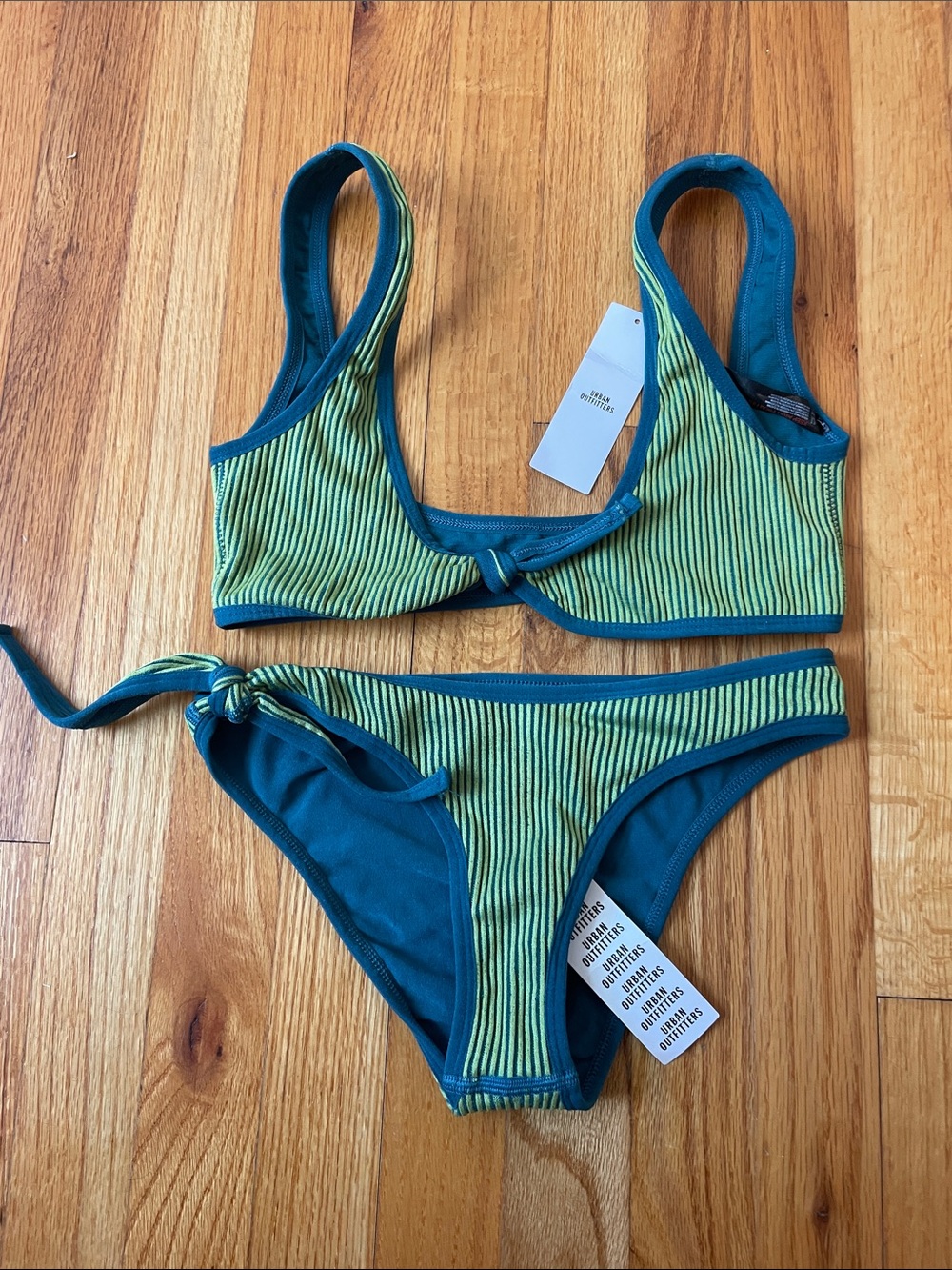 Urban Outfitters Green & Teal Striped Tie Bikini Set